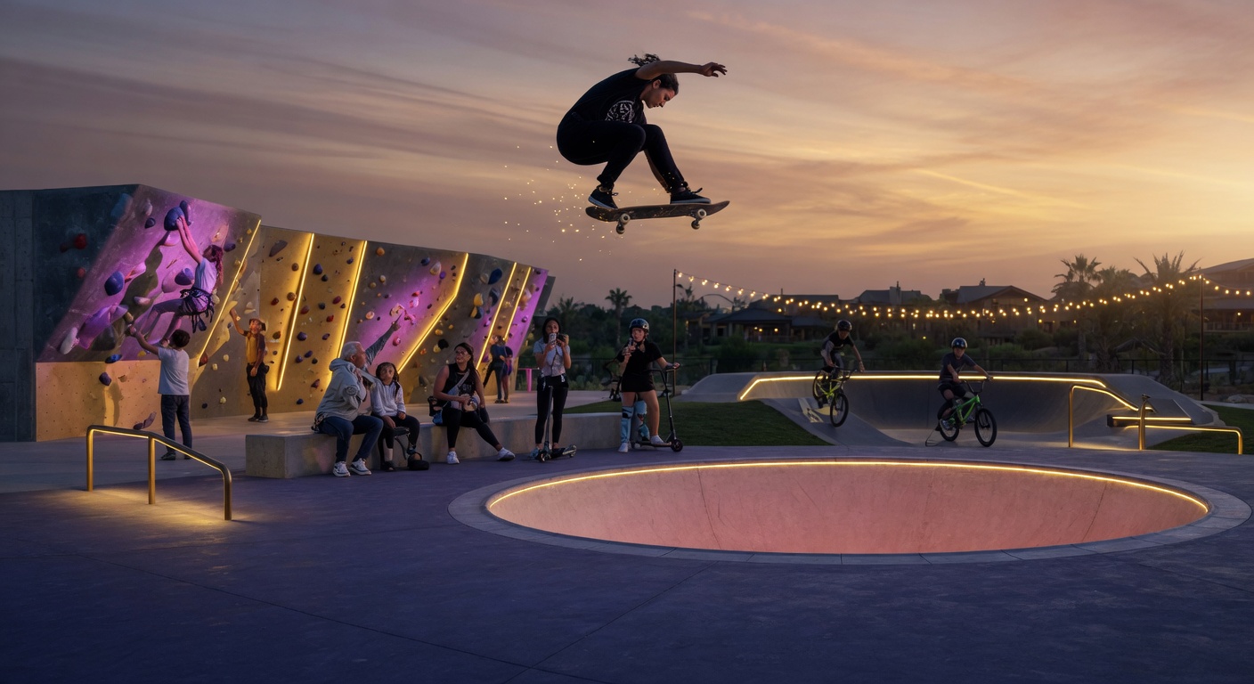Action sports — skate and BMX plaza at an Adventure Sports Parks resort