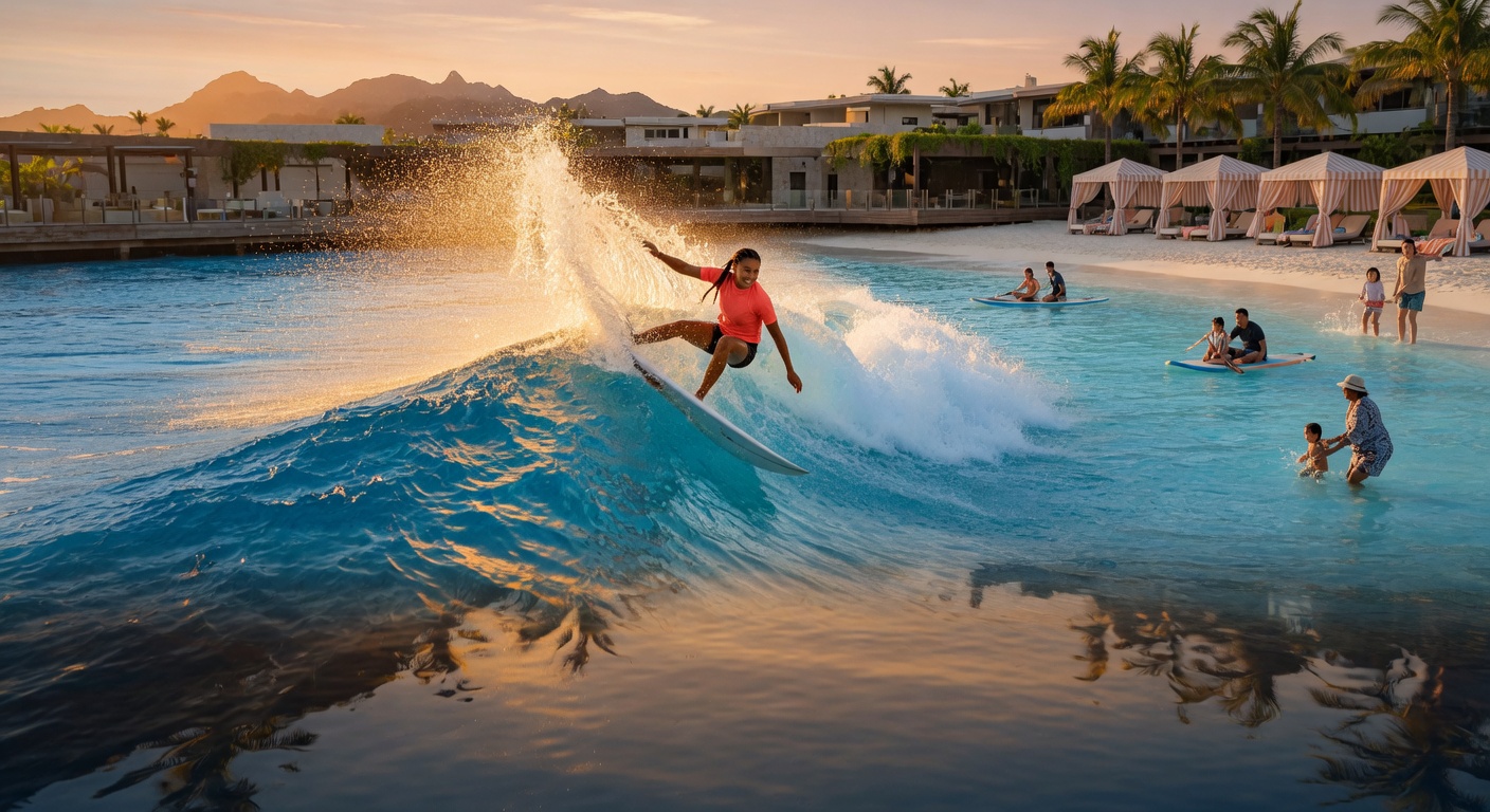 Water sports — wave pool and lagoon at an Adventure Sports Parks resort